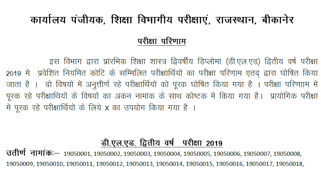 Rajasthan D El Ed (BSTC) 2nd Year Results 2021 DIET Bikaner Declare