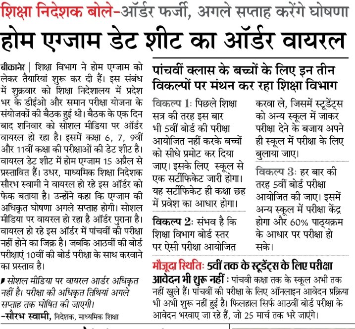 Rajasthan Yearly Time Table 2021